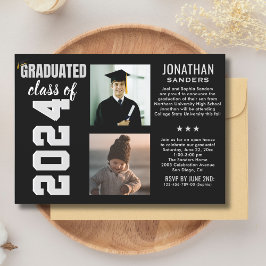 Modern Graduation Party with 2 Photos in Black Inbjudningar