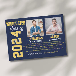 Modern Graduation Party with 2 Photos in Blue Inbjudningar