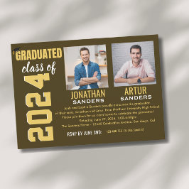 Modern Graduation Party with 2 Photos in Brown Inbjudningar