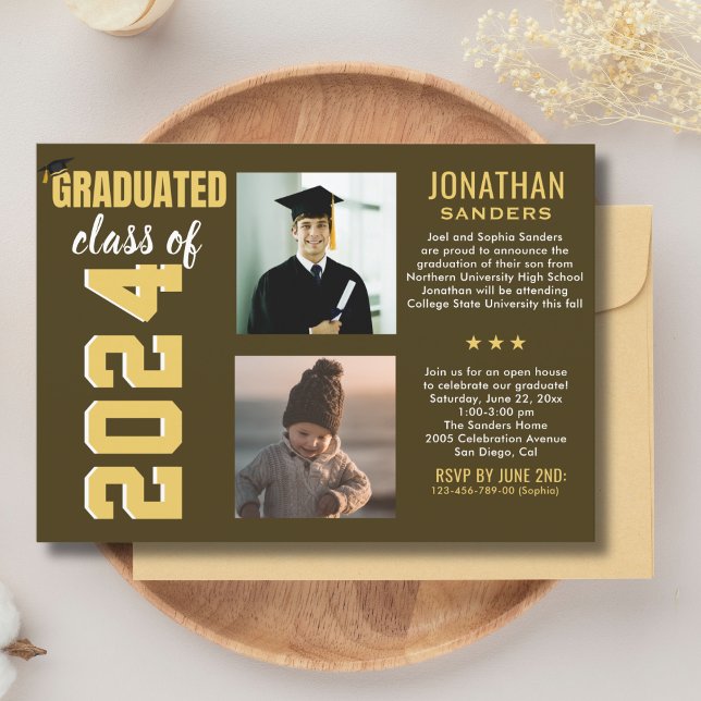 Modern Graduation Party with 2 Photos  Inbjudningar (Skapare uppladdad)