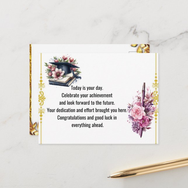 Modern Graduation Thank You Card Elegant Class of  Vykort (Fram/Back In Situ)