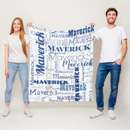 Modern Graffiti Blue White Long Namn Mönster Fleecefilt