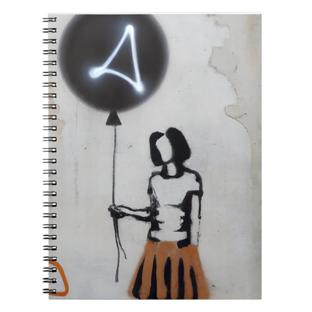Modern Graffiti Girl med Neon Balloon Art Anteckningsbok (Framsidan)