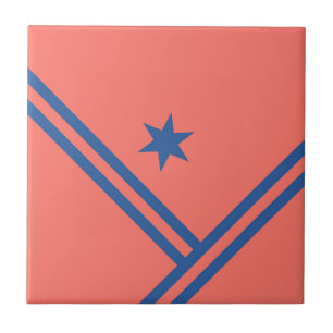 Modern grafik med Coral Blue Diagonal Rand Star i Kakelplatta