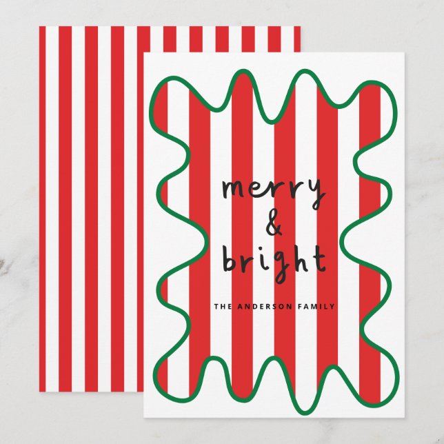 Modern grafik - minimal röd jul och vit julkort (Fram/baksida)
