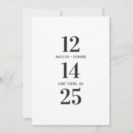 Modern, grafik, typografi, monokrom bröllop spara datumet