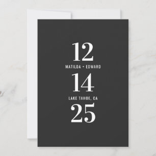 Modern, grafik, typografi, monokrom bröllop spara datumet
