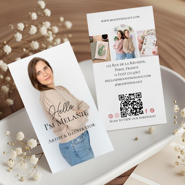 Modern grafisk designers professionella foto QR-ko Visitkort (Modern Graphic Designer Professional Photo QR Code Business Card)