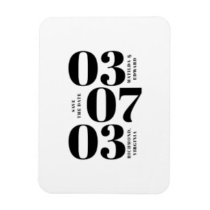 Modern, grafisk, minimal bröllop spara datum magnet