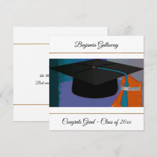 Modern grafisk Studentmössa Lila Guld - platta Kort