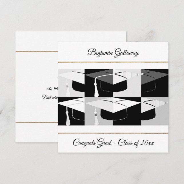 Modern grafisk Studentmössa, svart och vit platta Kort (Fram/baksida)