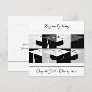 Modern grafisk Studentmössa, svart och vit platta Kort