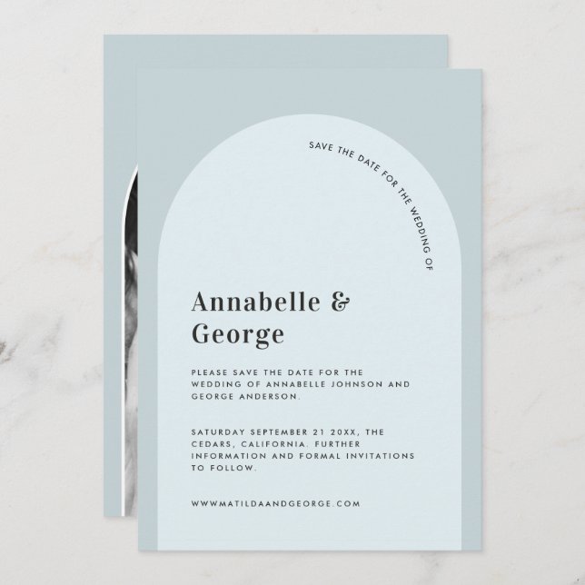 Modern grafisk typografi bröllop spara datumet (Fram/baksida)