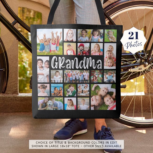 Modern Grandma 21 Photo Collage Anpassningsbar Fär Tygkasse (Skapare uppladdad)