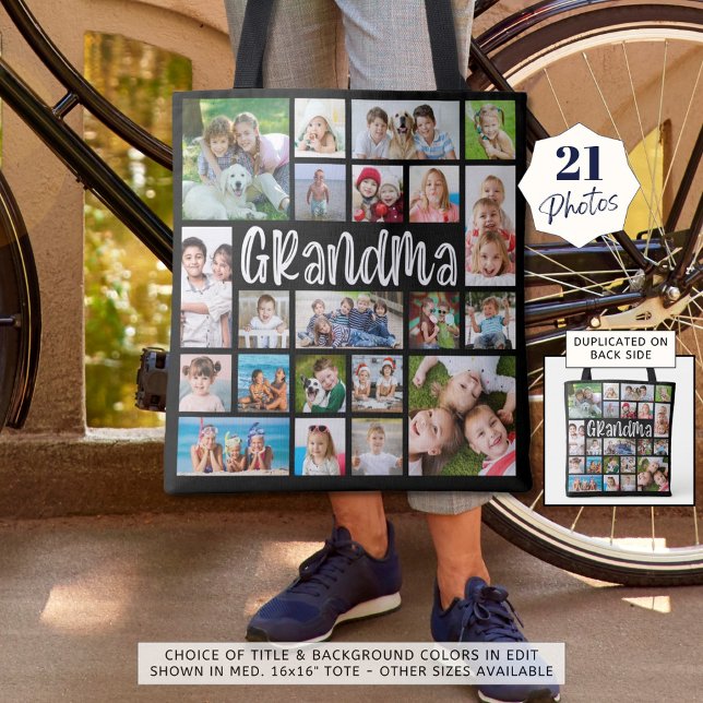 Modern Grandma 21 Photo Collage Dubbla Sided Tygkasse (Skapare uppladdad)