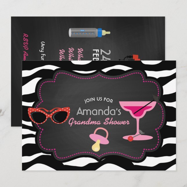 Modern Grandma Baby Shower Chalkboard-inbjudan Inbjudningar (Fram/baksida)