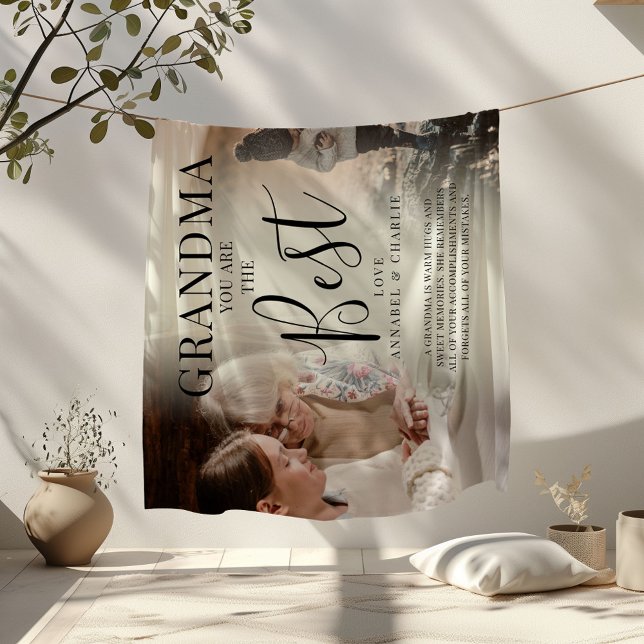 Modern "GRANDMA" Foton, Namn och citat Ull Blan Fleecefilt (Skapare uppladdad)