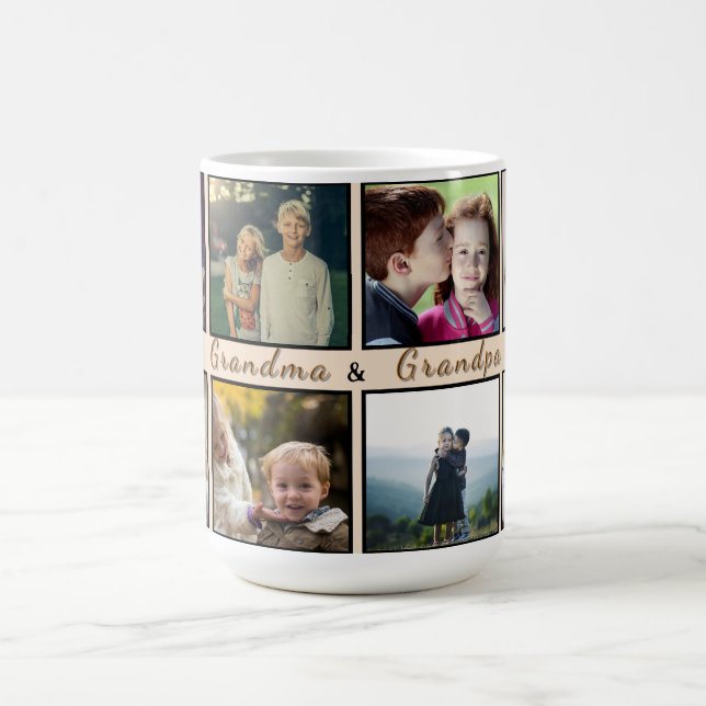 Modern Grandma & Grandpa – Custom 8-Photo Mug Kaffemugg (Center)