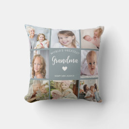 Modern Grandma Photo Collage Blue Heart Keepsak Kudde
