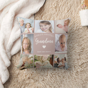 Modern Grandma Photo Collage Rosa Heart Keepsaké Kudde