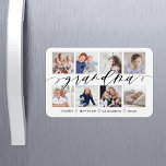 Modern Grandma Script Grandchildren Photo Collage Magnet<br><div class="desc">Skicka en vacker personlig till din mormor som hon kommer att ta hand om för evigt. Fotokollage för barnbarn med speciell personlig för att visning dina egna speciella familjefotografier och -minnen. Vår design har en enkel 8-foto-sorteringsrutnätsdesign med "Grandma"-designad i ett vackert, handskrivet svart skript stil. Varje foto ramas in och...</div>