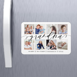 Modern Grandma Script Grandchildren Photo Collage Magnet