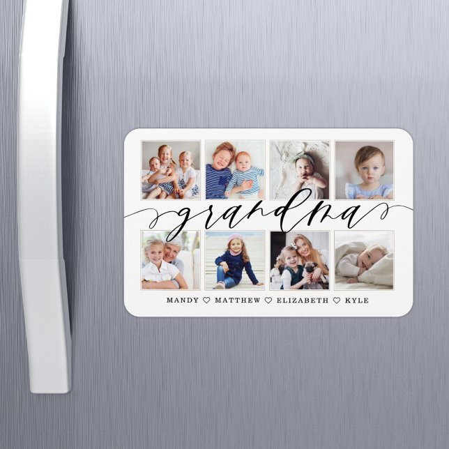 Modern Grandma Script Grandchildren Photo Collage Magnet (Skapare uppladdad)