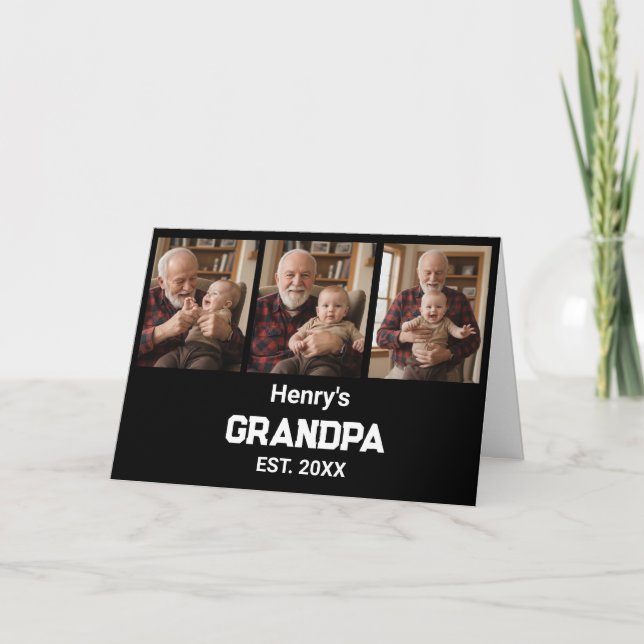 Modern Grandpa Est. Name Year 3 Photo Card Kort (Framsida)
