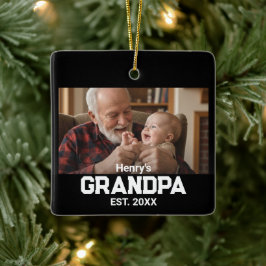 Modern Grandpa Est. Name Year Photo Black Julgransprydnad Keramik