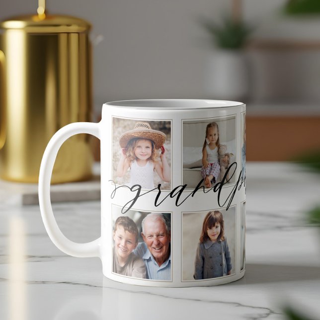 Modern Grandpa Script Grandchildren Photo Collage Kaffemugg (Modern Grandpa Script Grandchildren Photo Collage Coffee Mug)