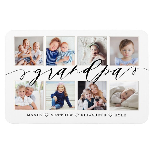 Modern Grandpa Script Grandchildren Photo Collage Magnet (Horisontell)
