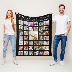Modern Grandparent Photo Collage Black Fleecefilt