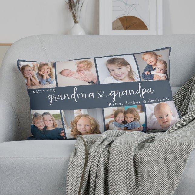 Modern Grandparents Photo Collage Heart Script Lumbarkudde (Skapare uppladdad)