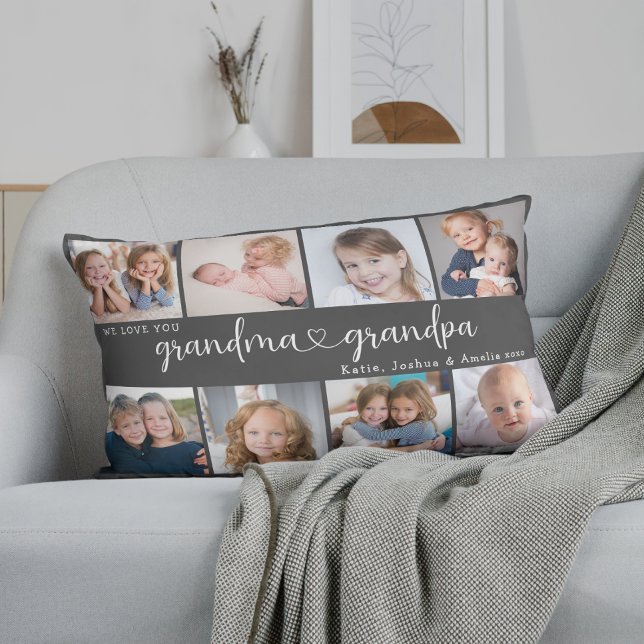 Modern Grandparents Photo Collage Heart Script Lumbarkudde (Skapare uppladdad)