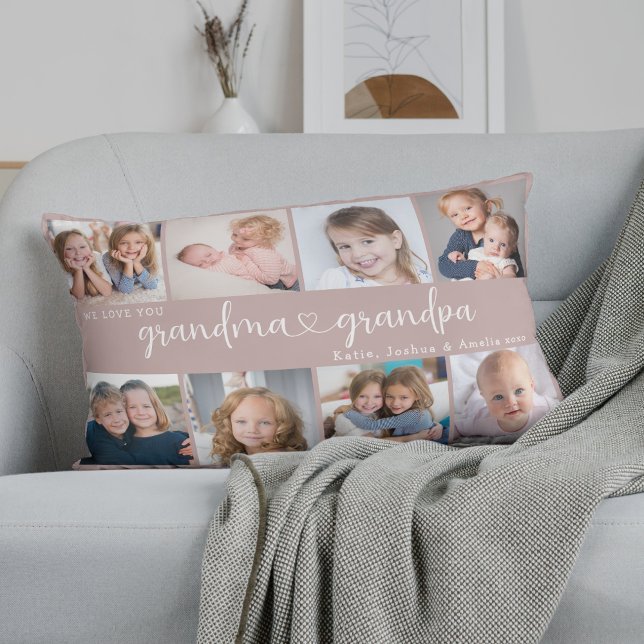 Modern Grandparents Photo Collage Heart Script Lumbarkudde (Skapare uppladdad)