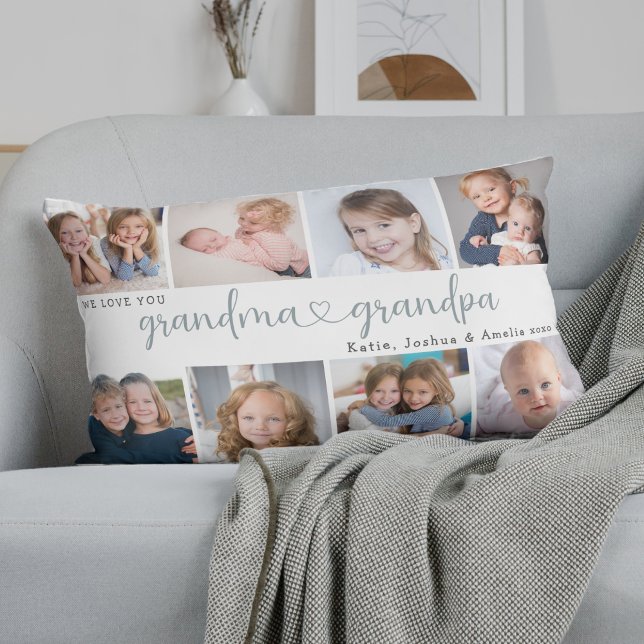 Modern Grandparents Photo Collage Heart Script Lumbarkudde (Skapare uppladdad)