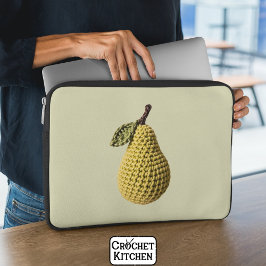 Modern Granny Gult Grönt Crochet Pear Fruit Laptop Fodral