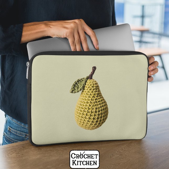 Modern Granny Gult Grönt Crochet Pear Fruit Laptop Fodral (Skapare uppladdad)