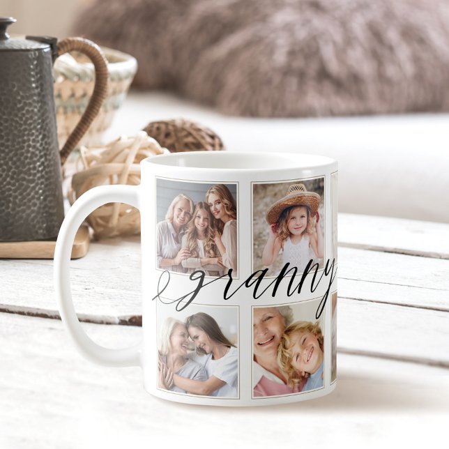 Modern Granny Script | Farbarn Fotokollage Kaffemugg (Skapare uppladdad)