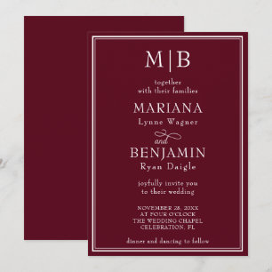 Modern Gräns-minimalistisk Boho Burgundy Bröllop Inbjudningar