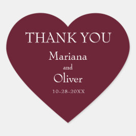 Modern Gräns-minimalistisk Burgundy Bröllop Hjärtformat Klistermärke