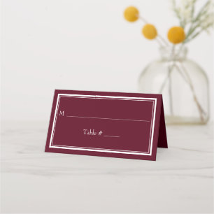 Modern Gräns-minimalistisk Burgundy Bröllop Placeringskort
