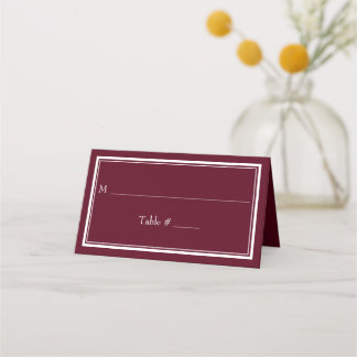 Modern Gräns-minimalistisk Burgundy Bröllop Placeringskort