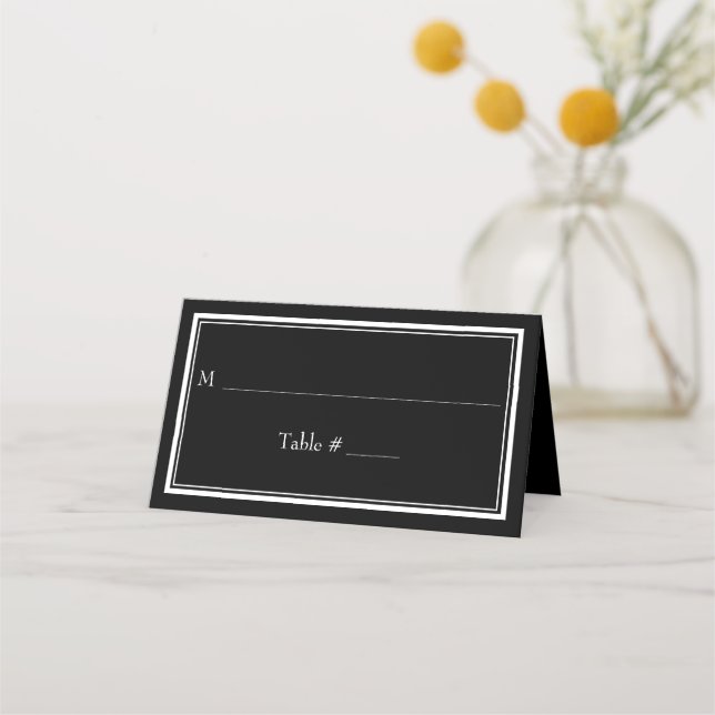 Modern Gräns minimalistisk svart Bröllop Placeringskort (Framsida)