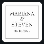 Modern Gräns minimalistisk svart och vit Fyrkantigt Klistermärke<br><div class="desc">Moderna bröllopsklippare för dina favoriter för bröllopsmottagning,  repetitionsmiddag och möhippa i gräns-minimalisttemat Black and White,  barware.</div>