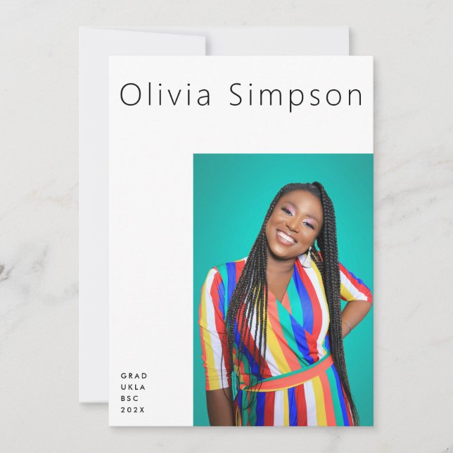 Modern Gräns Simple White Photo Black Onyx Grad Meddelande (Framsida)