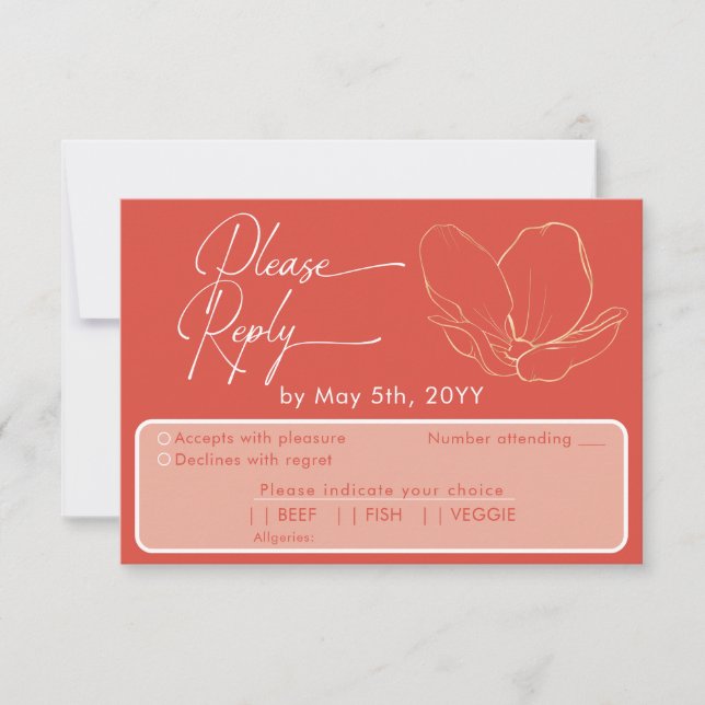 Modern grapefruit Red Attendance & Meal Choice OSA Kort (Framsida)