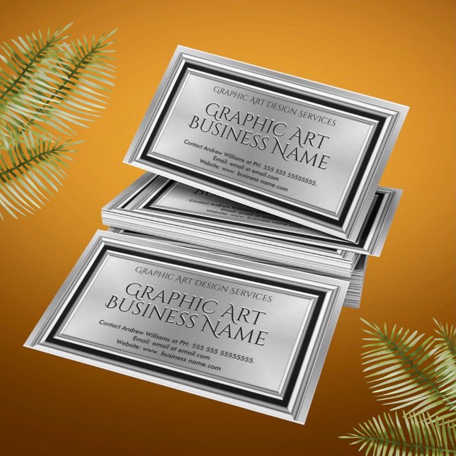 Modern Graphic Art Designer Silver Black Deco Visitkort (Skapare uppladdad)