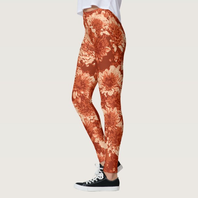 Modern Graphic Dahlia Flowers, Mandarin Orange Leggings (Vänster)