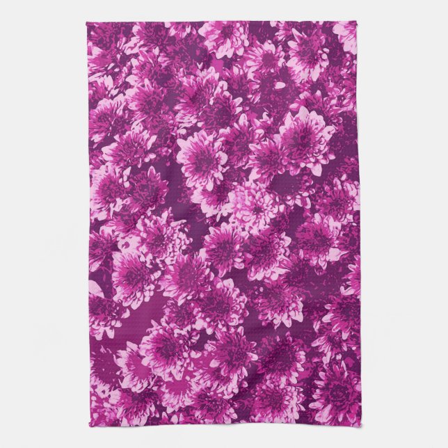 Modern Graphic Dahlia Mönster, Amethyst Lila Kökshandduk (Vertikal)